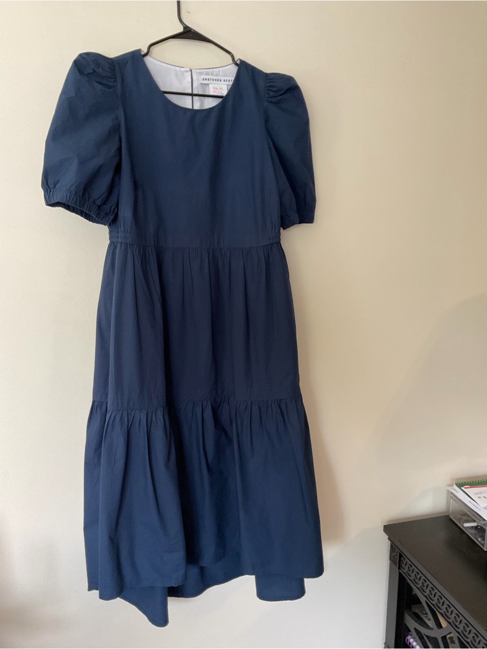 Gretchen Scott Navy Puff-Sleeve Tiered Midi Dress - Picture 6 of 8